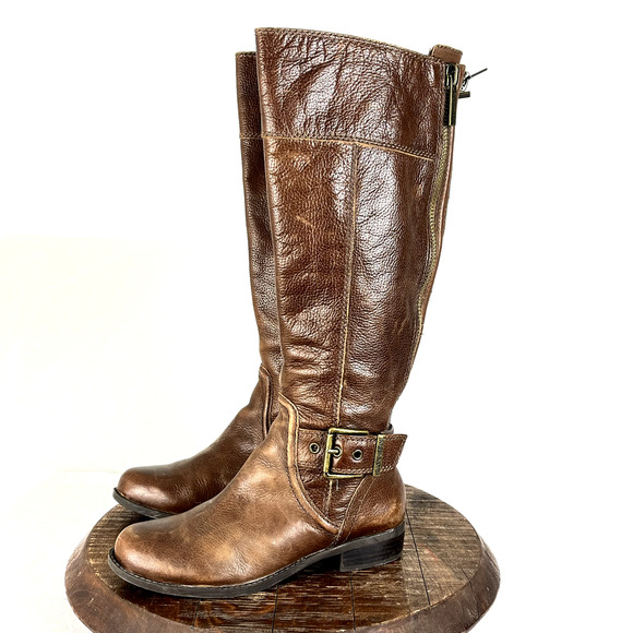 Gianni Bini Boots Womens 6M Brown Leather Buckle Detail Riding Equestrian Moto - Picture 1 of 13